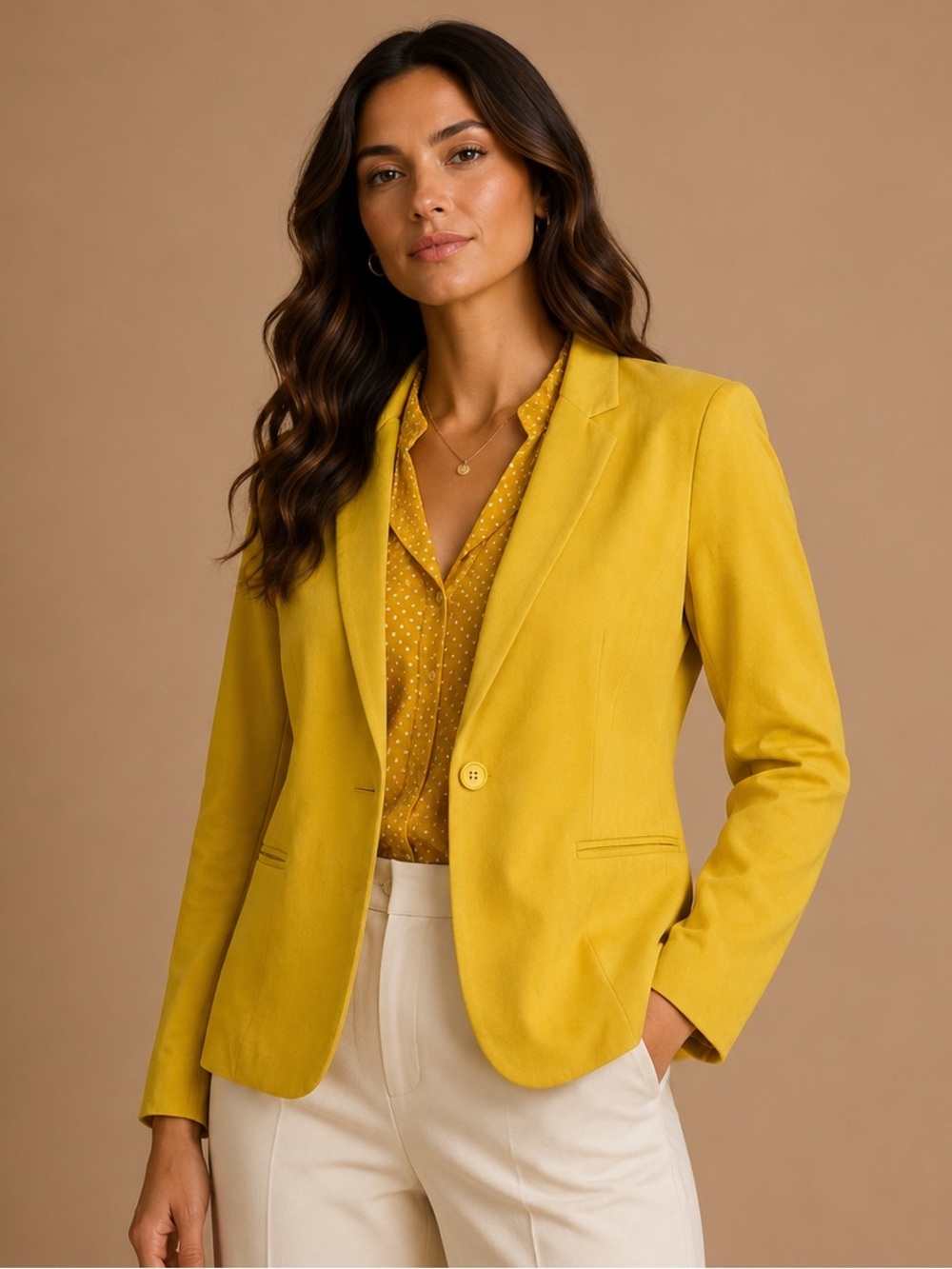Adrianna Papell Mustard Yellow Blazer Polka Dot Lined Statement Jacket L